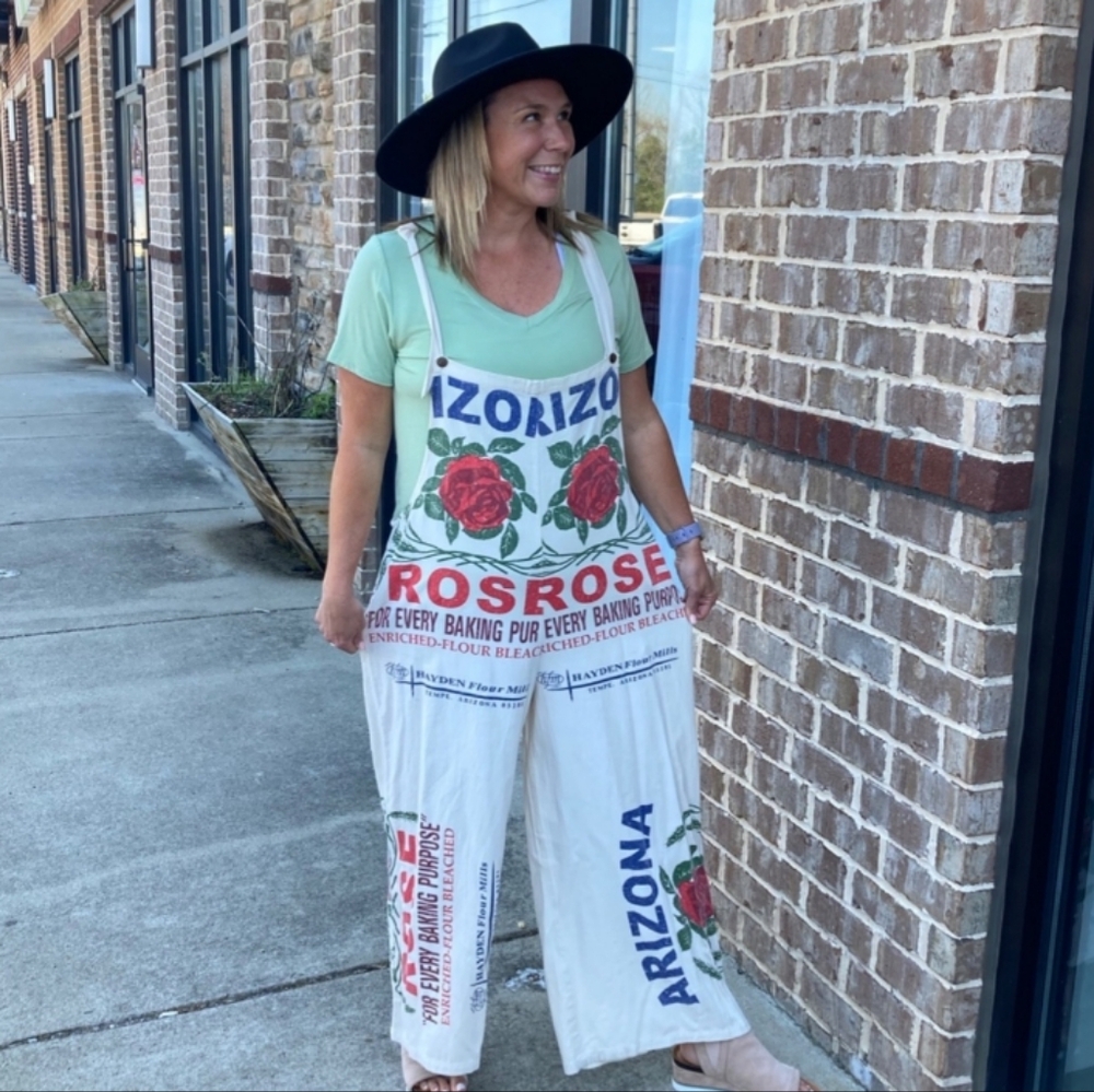 Jaded Gypsy Roses Flour Sack Market Fresh Overalls Cotton L/XL - Picture 16 of 16